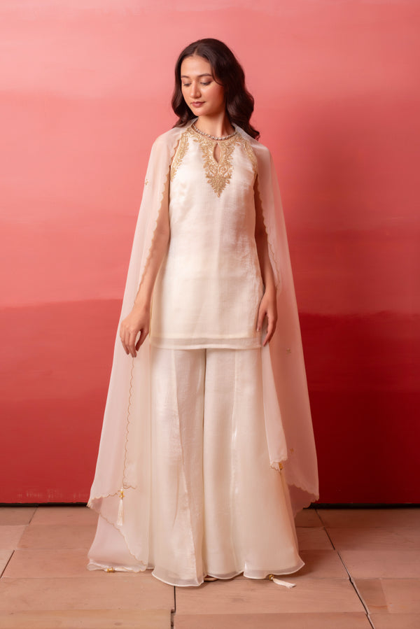 White Organza Salwar Suit - Front View | Samyak Fashion