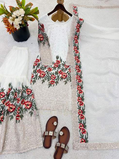 White Pure Fendy Silk Elegant Salwar Suit - Side View | Samyak Fashion