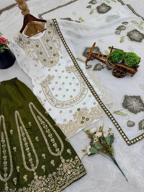 White Pure Gmy Silk Elegant Salwar Suit - Detail View | Samyak Fashion