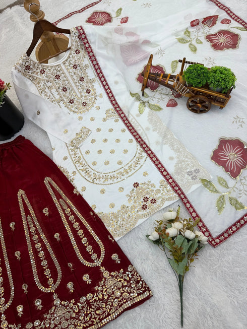 White Pure Gmy Silk Elegant Salwar Suit - Detail View | Samyak Fashion