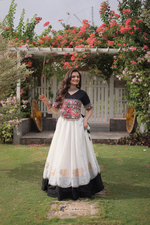White Roman Silk Lehenga Choli - Back View | Samyak Fashion