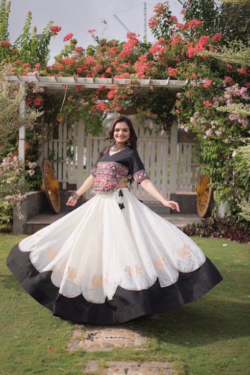 White Roman Silk Lehenga Choli - Detail View | Samyak Fashion