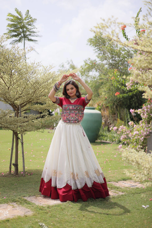 White Roman Silk Lehenga Choli - Front View | Samyak Fashion