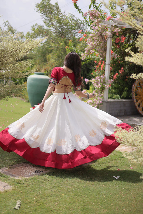 White Roman Silk Lehenga Choli - Back View | Samyak Fashion