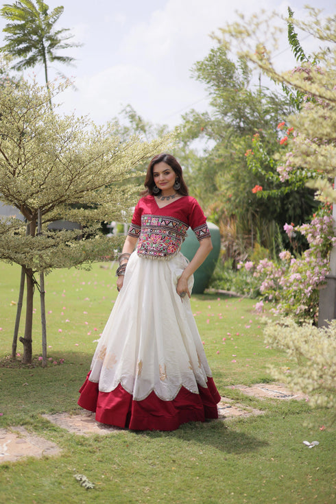 White Roman Silk Lehenga Choli - Side View | Samyak Fashion