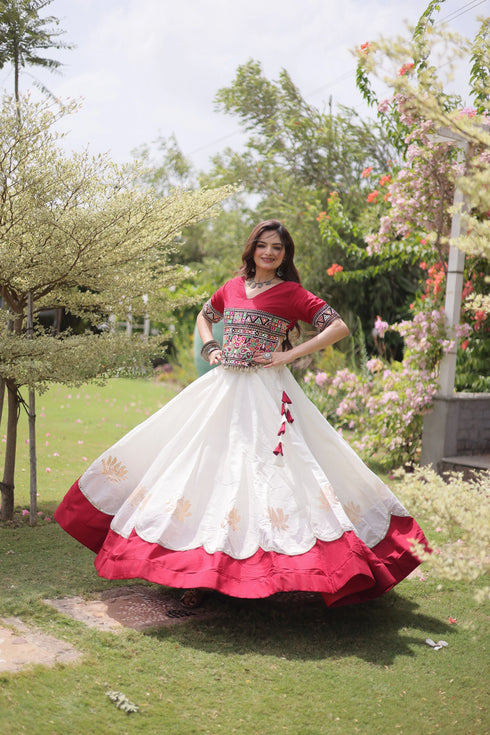 White Roman Silk Lehenga Choli - Detail View | Samyak Fashion