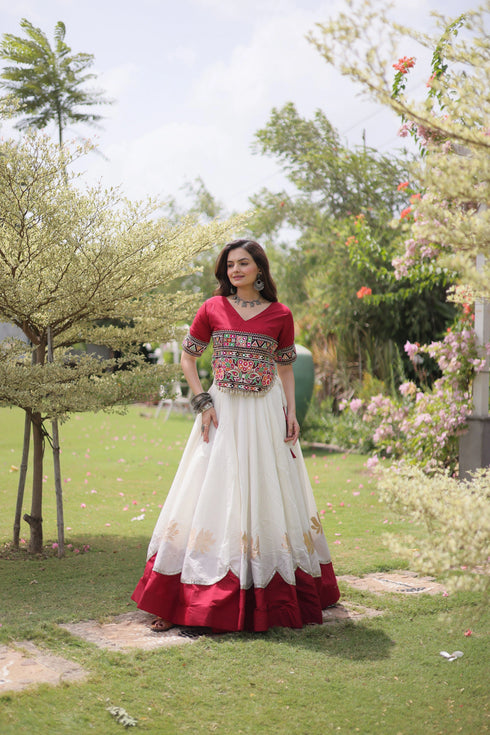 White Roman Silk Lehenga Choli - Close-up View | Samyak Fashion
