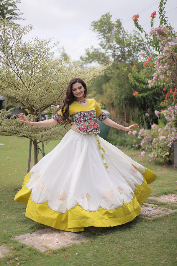 White Roman Silk Lehenga Choli - Front View | Samyak Fashion