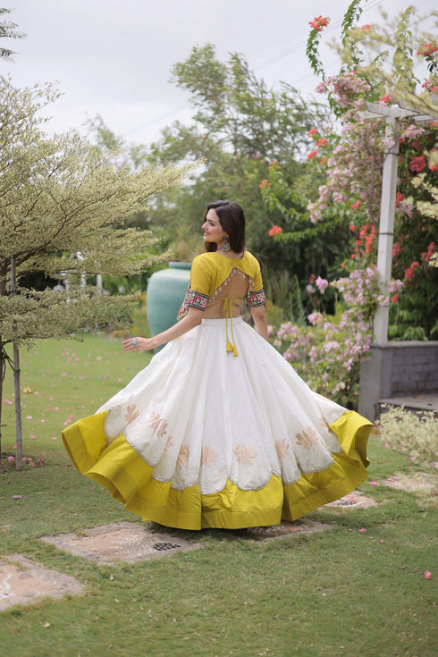 White Roman Silk Lehenga Choli - Back View | Samyak Fashion