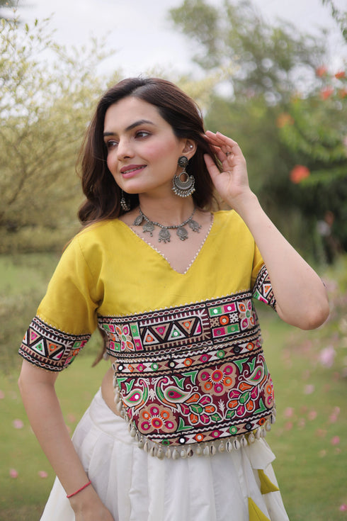 White Roman Silk Lehenga Choli - Side View | Samyak Fashion