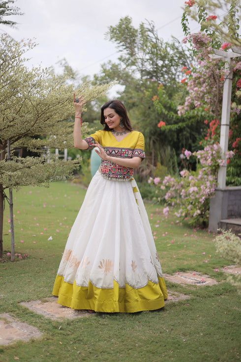 White Roman Silk Lehenga Choli - Detail View | Samyak Fashion