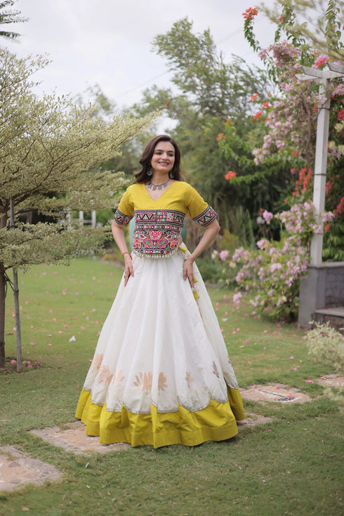 White Roman Silk Lehenga Choli - Close-up View | Samyak Fashion