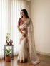 White Soft Crunchy Silk Party Wear Saree With Blouse - Back View | Samyak Fashion