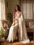 White Soft Crunchy Silk Party Wear Saree With Blouse - Side View | Samyak Fashion