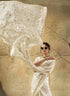 White Velvet Satin Party Wear Saree With Blouse - Side View | Samyak Fashion
