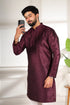 Wine Art Silk Mens Kurta With Payjama - Side View | Samyak Fashion