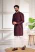 Wine Art Silk Mens Kurta With Payjama - Close-up View | Samyak Fashion
