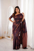 Wine Banarasi Soft Silk Party Wear Saree With Blouse - Front View | Samyak Fashion