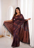 Wine Banarasi Soft Silk Party Wear Saree With Blouse - Side View | Samyak Fashion