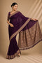 Wine Chiffon Saree With Blouse - Front View | Samyak Fashion