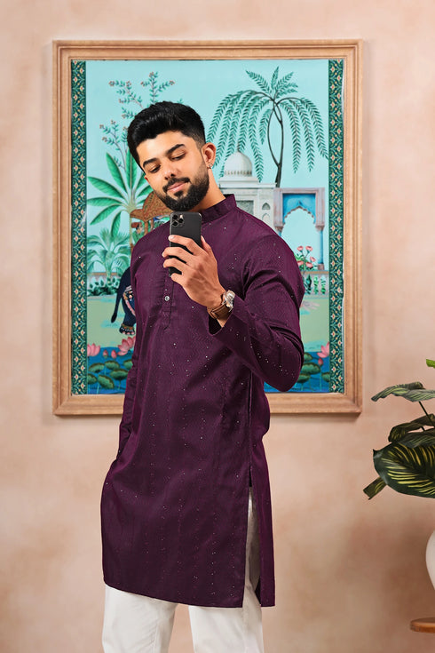 Wine Cotton Mens Kurta With Payjama - Side View | Samyak Fashion