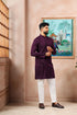 Wine Cotton Mens Kurta With Payjama - Close-up View | Samyak Fashion