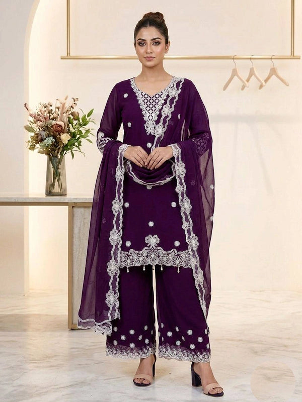 Wine Georgette Salwar Suit - Front View | Samyak Fashion