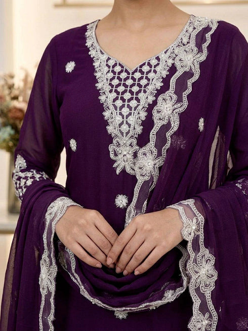 Wine Georgette Salwar Suit - Detail View | Samyak Fashion