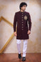 Wine Imported Lachka Fabric Mens Premium Men's Indo Western - Front View | Samyak Fashion