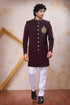 Wine Imported Lachka Fabric Mens Premium Men's Indo Western - Front View | Samyak Fashion