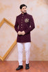 Wine Imported Lachka Fabric Mens Premium Men's Indo Western - Front View | Samyak Fashion