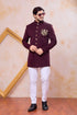 Wine Imported Lachka Fabric Mens Premium Men's Indo Western - Back View | Samyak Fashion