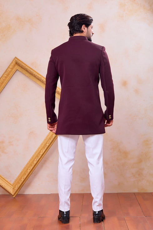 Wine Imported Lachka Fabric Mens Premium Men's Indo Western - Side View | Samyak Fashion