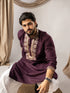 Wine Linen Mens Kurta With Payjama - Side View | Samyak Fashion