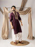 Wine Linen Mens Kurta With Payjama - Close-up View | Samyak Fashion