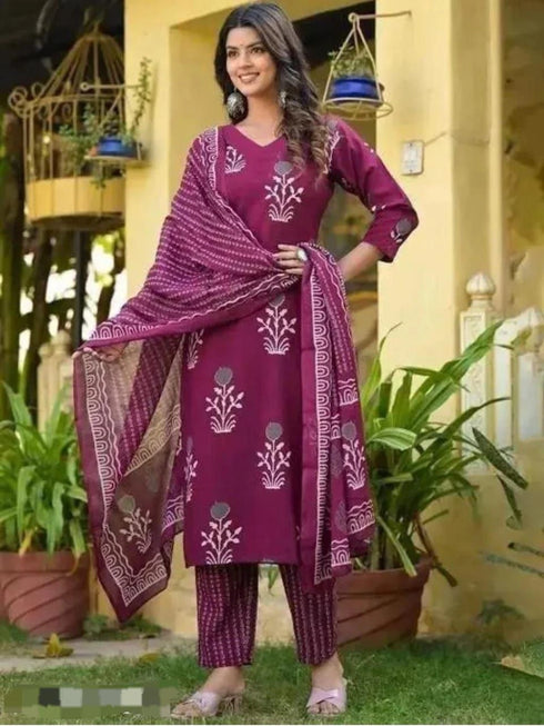 Wine Poly Rayon Salwar Suit - Front View | Samyak Fashion