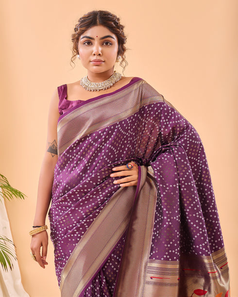 Wine Pure Silk Party Wear Saree With Blouse - Side View | Samyak Fashion