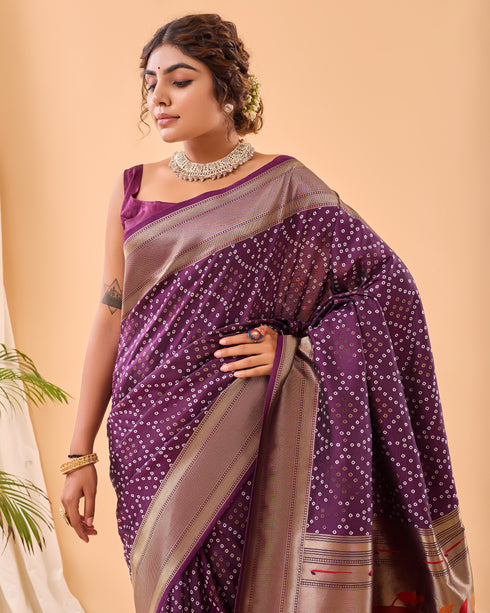 Wine Pure Silk Party Wear Saree With Blouse - Detail View | Samyak Fashion