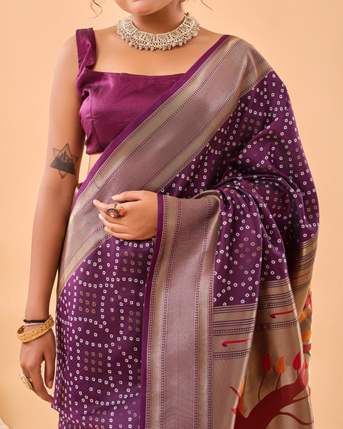 Wine Pure Silk Party Wear Saree With Blouse - Close-up View | Samyak Fashion