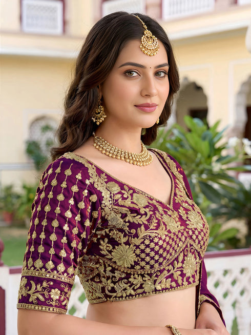 Wine Rangoli Silk Lehenga Choli - Side View | Samyak Fashion