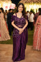 Wine Real Premium Fandy Satin Party Wear Saree With Blouse - Front View | Samyak Fashion
