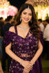 Wine Real Premium Fandy Satin Party Wear Saree With Blouse - Back View | Samyak Fashion