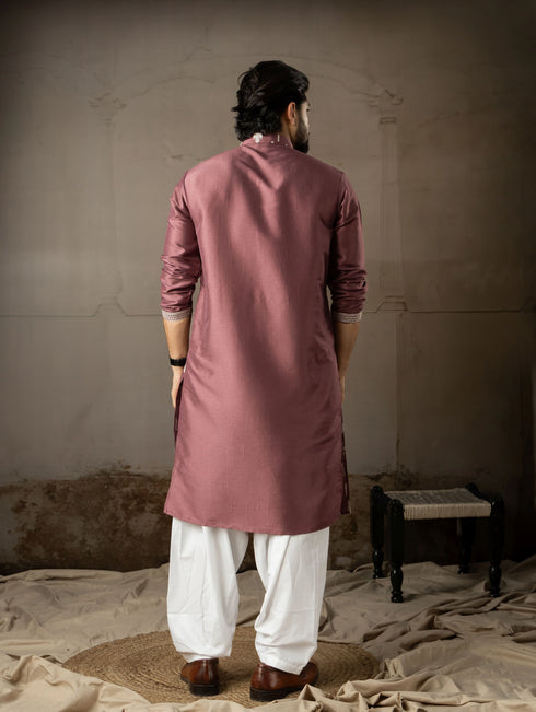 Wine Silk Mens Kurta With Payjama - Back View | Samyak Fashion