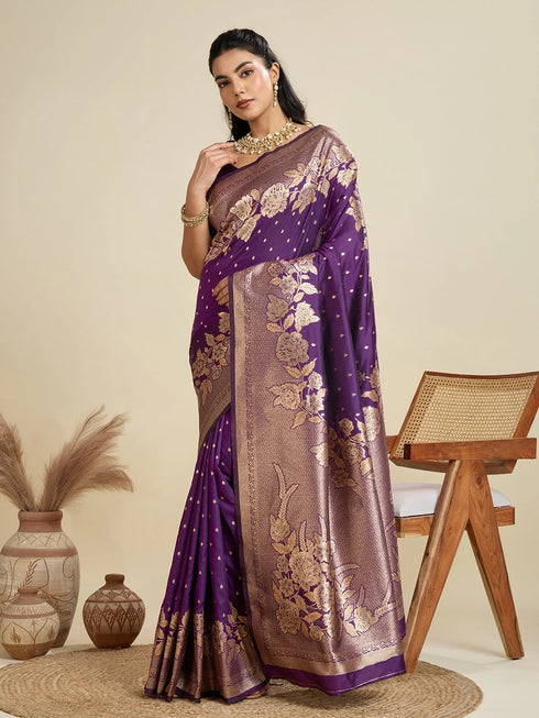 Wine Soft Kanjivaram Silk Traditional Function Wear Soft Kanjivaram Silk Saree Collection With Blouse - Back View | Samyak Fashion