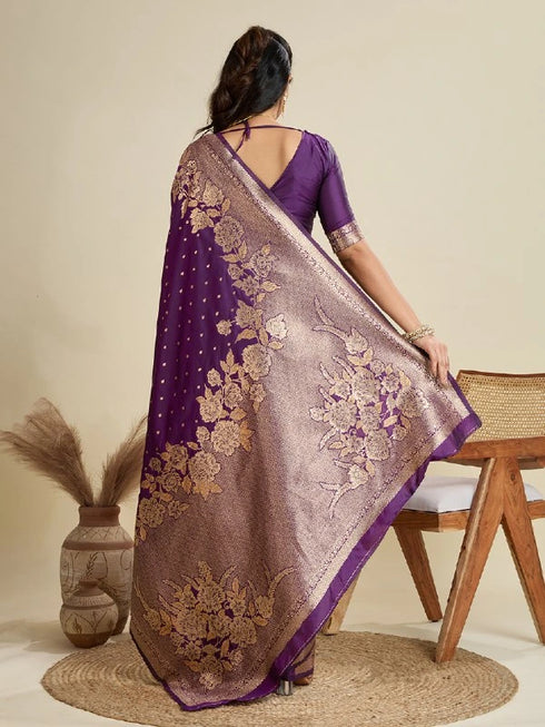 Wine Soft Kanjivaram Silk Traditional Function Wear Soft Kanjivaram Silk Saree Collection With Blouse - Side View | Samyak Fashion