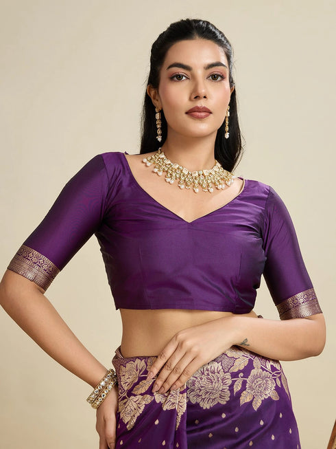 Wine Soft Kanjivaram Silk Traditional Function Wear Soft Kanjivaram Silk Saree Collection With Blouse - Close-up View | Samyak Fashion