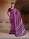 Wine Soft Satin Georgette Elegant Party Wear Saree Collection With Blouse - Front View | Samyak Fashion
