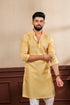 Yellow Art Silk Mens Kurta With Payjama - Side View | Samyak Fashion