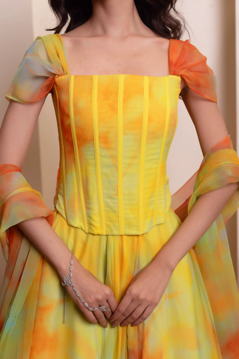 Yellow Chiffon Arty Lehenga Choli - Full View | Samyak Fashion