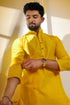 Yellow Cotton Mens Kurta With Payjama - Side View | Samyak Fashion